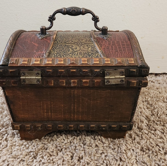 Vintage Wooden Treasure Chest Box with Brass Accents - Rustic Home Decor - Picture 4 of 10